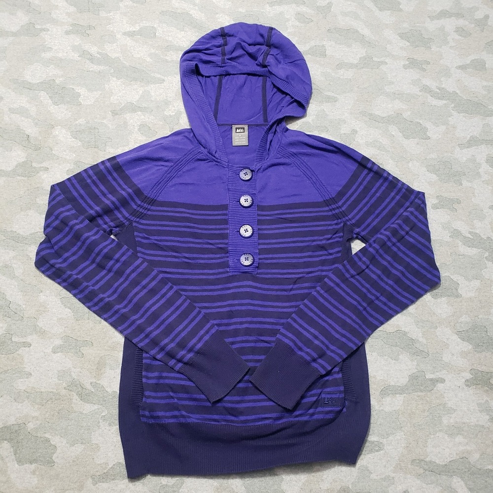 REI Sweatshirt‎ Womens Medium Purple Stripe Hooded Outdoors